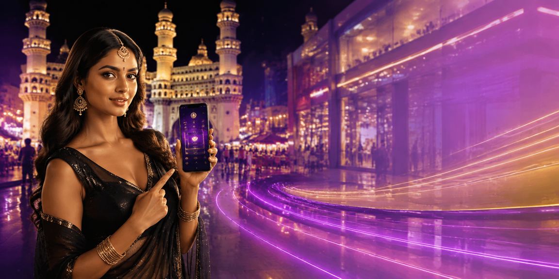 Mobile payment usage at night market Hyderabad Charminar